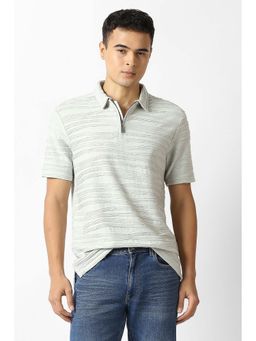 Van Heusen - Grey Textured Regular Fit Polo T-Shirt