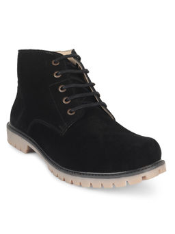 Louis Stitch - Solid Black Italian Suede Leather Casual Boots