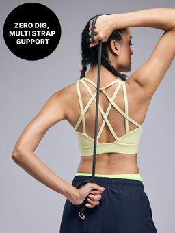 Kica - Mid-Impact Strappy Sports Bra with Removable Pads in KICASKN™ Fabric - KIC102 Neon Yellow