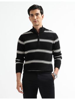 Arrow Sports - Men Horizontal Striped Regular Fit Black Sweater