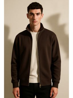 Parcel Yard - Men Full Sleeve Full Zipper Collar Brown Sweatshirt