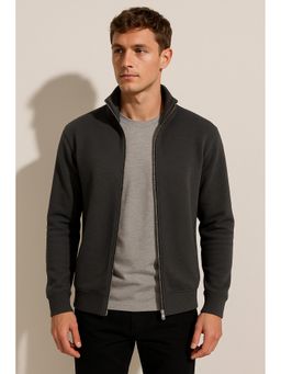 Parcel Yard - Men Full Sleeve Full Zipper Collar Grey Sweatshirt
