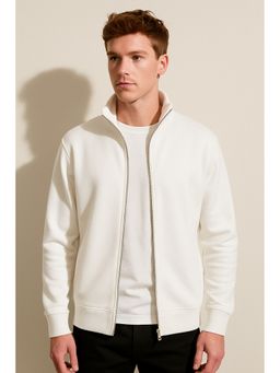 Parcel Yard - Men Full Sleeve Full Zipper Collar White Sweatshirt
