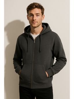 Parcel Yard - Men Full Sleeve Zipper Grey Hoodie