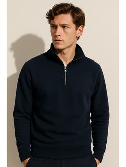 Parcel Yard - Men Full Sleeve Zipper Navy Blue Sweatshirt