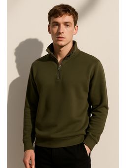 Parcel Yard - Men Full Sleeve Zipper Olive Sweatshirt