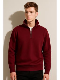 Parcel Yard - Men Full Sleeve Zipper Wine Sweatshirt