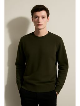 Parcel Yard - Men Full Sleeve Olive Sweatshirt