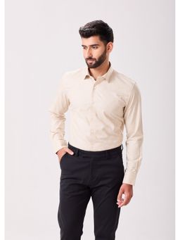 MH&Y - Cut Away Collar Dobby Checks Beige Shirt