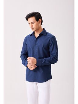 MH&Y - Cut Away Collar Seer Sucker Textured Navy Blue Shirt