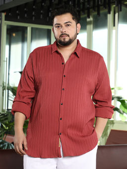 Instafab Plus - Men Brick Red Pin Tactile Shirt