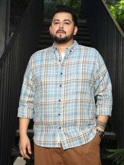 Instafab Plus - Men Sky Blue Tartan Woven Regular Shirt