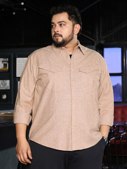 Instafab Plus - Men Sand Beige Utility Brushed Shirt