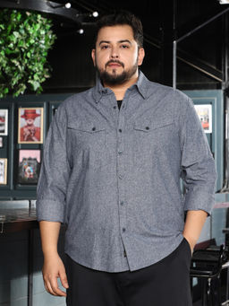 Instafab Plus - Men Aegean Blue Utility Brushed Shirt