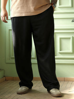 Instafab Plus - Men Pleated-Ribbed Black Pants