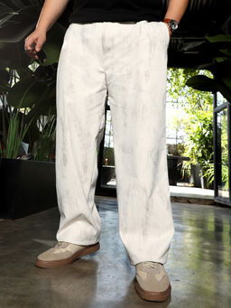 Instafab Plus - Men Gazed-Imprint Relaxed White Pants