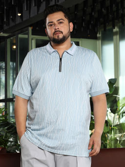 Instafab Plus - Men Crevice-Lined Blue Polo T-Shirt