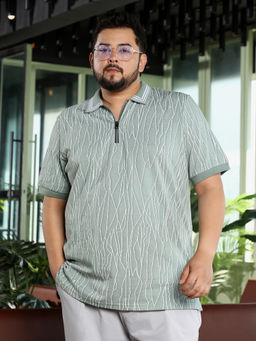 Instafab Plus - Men Crevice-Lined Green Polo T-Shirt