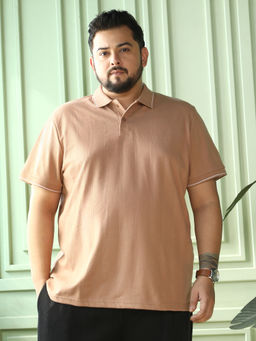Instafab Plus - Men Lined-Knit Peach Polo T-Shirt