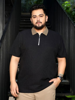 Instafab Plus - Men Oblique-Block Black Polo T-Shirt