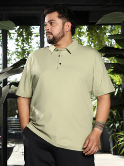 Instafab Plus - Men Seamless Grid Green Polo T-Shirt