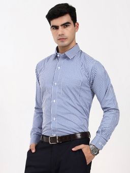 Ya Qalbi - Men Tailored Fit Check Blue Shirt