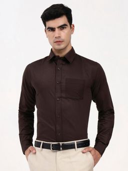 Ya Qalbi - Men Tailored Fit Formal Solid Brown Shirt