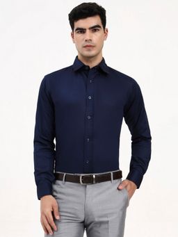 Ya Qalbi - Men Tailored Fit Formal Solid Navy Blue Shirt