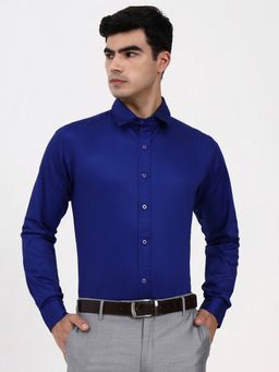 Ya Qalbi - Men Tailored Fit Formal Solid Blue Shirt