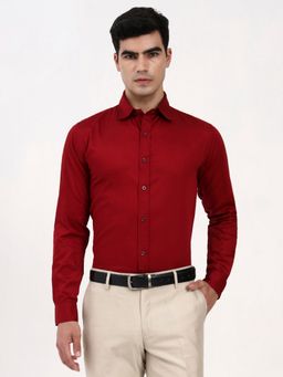 Ya Qalbi - Men Tailored Fit Formal Solid Maroon Shirt