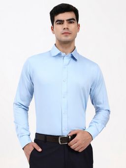 Ya Qalbi - Men Tailored Fit Formal Solid Blue Shirt