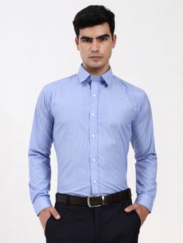 Ya Qalbi - Men Tailored Fit Thin Stripes Blue Shirt