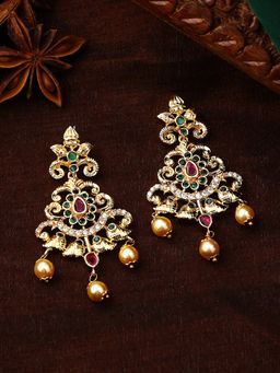 Estele - Gold Plated Cz Swirling Symphony Earrings With Pearl And Crystals For Women