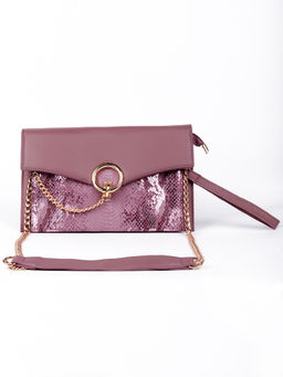 Odette - Mauve Coloured Croc Print Bag With Gold Rounded Metal Detailing