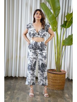 Moonstruck - Forest Print Front Button Crop Top with Pants Set (Set of 2)