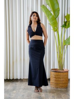 Moonstruck - Fish Cut Skirt with One Buttoned Crop Top Co-Ord Set (Set of 2)