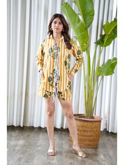 Moonstruck - Flower Print Stripped Loose Fit Shirt with Shorts Set (Set of 2)