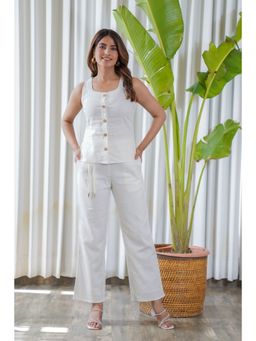 Moonstruck - White Linen Sleeveless Top with Straight Pants Set (Set of 2)