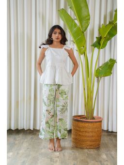 Moonstruck - Flamingo Print Pants with White Peplum Top Co-Ord Set (Set of 2)