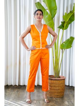 Moonstruck - Sleeveless Laced Orange Waist-Coat with Straight Pants Set (Set of 2)