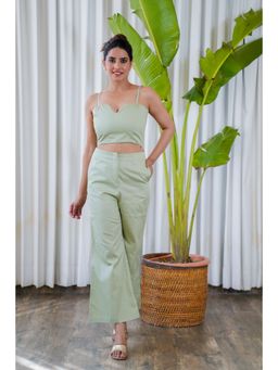Moonstruck - Dull Green Strapped Bustier with Culottes Pants Co-Ord Set (Set of 2)