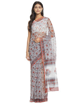 Fabindia - Multicolor Hand Block Print Cotton Silk Saree