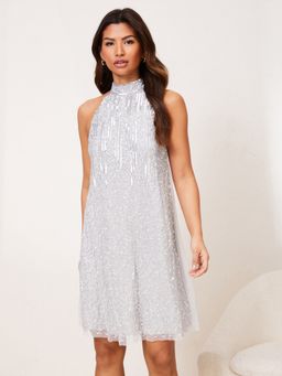 Lipsy - Mini Silver Embellished Dress