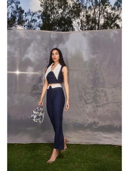 Lea Clothing - Dorothy Navy Pinstripe Embellished Co-ord (Set of 2)