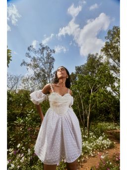 Lea Clothing - Theodora White Schiffli Puff Corset Dress