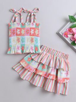 The Magic Wand - Printed Strappy Top & Tiered Skirt- Peach (Set of 2)