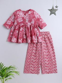 The Magic Wand - Cotton Three Fourth Sleeves Printed Top & Pant - Pink (Set of 2)