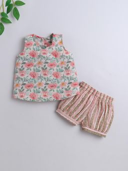 The Magic Wand - Cotton Sleeveless Printed Top & Shorts - Peach (Set of 2)