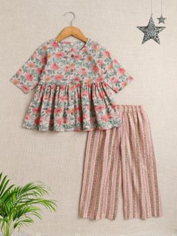 The Magic Wand - Cotton Elbow Sleeves Printed Top & Pant - Peach (Set of 2)