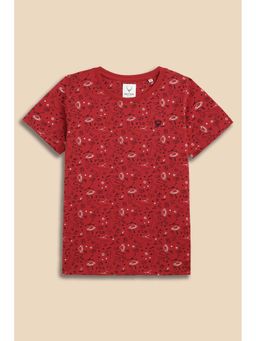 Allen Solly - Boys Red Printed Round Neck T-Shirt
